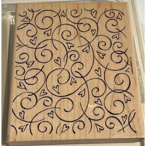 Soft Swirls Heart Pattern Rubber Background Stamp By Stampin' Up! On Wooden Bloc